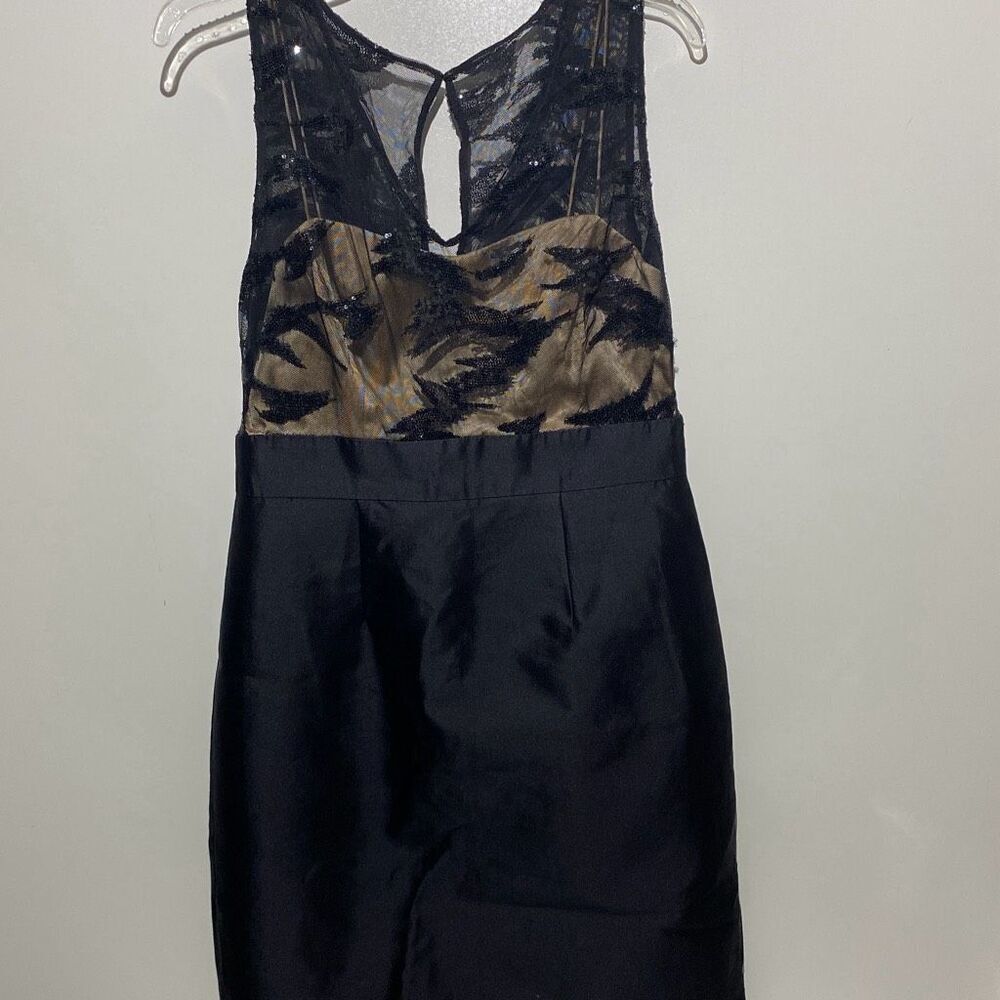 Kay Unger New York Black Sequin Lace Satin Cocktail Dress Size 6 Champagne Gold